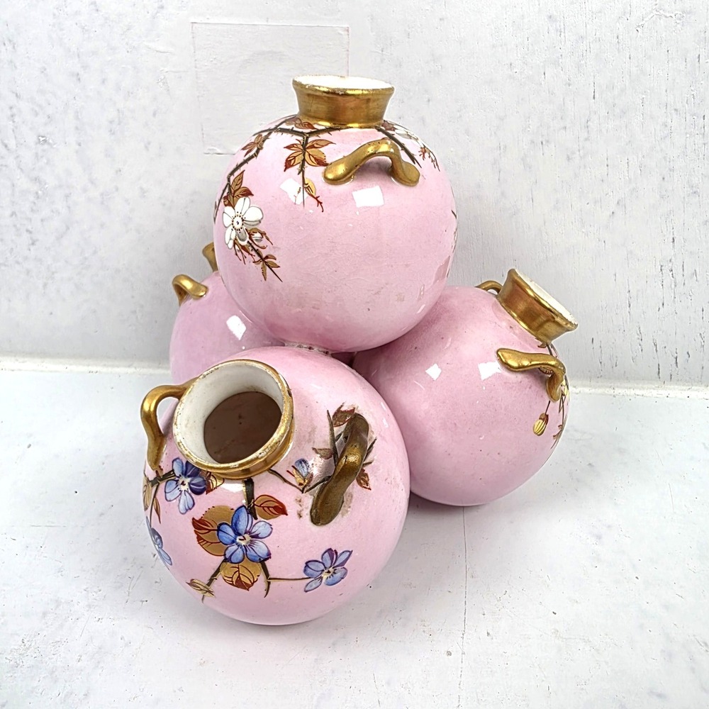 Antique Royal Worcester Pink Stacked Ball Bulb Quadtriple Vase 5" Hand Painted